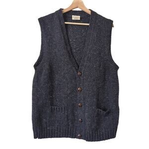 Country Kennedy Ardara Vest Pure Wool Ireland Gray Unisex Fisherman Knit V-Neck